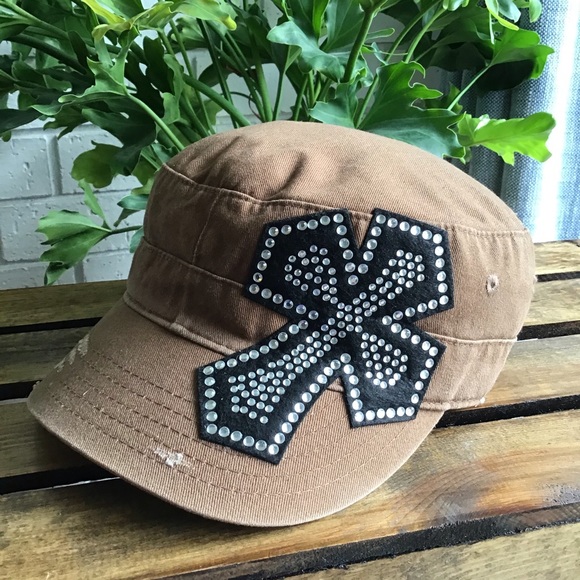 Accessories - OLIVE & QIQUE Crystal Cross Brown Baseball Hat
